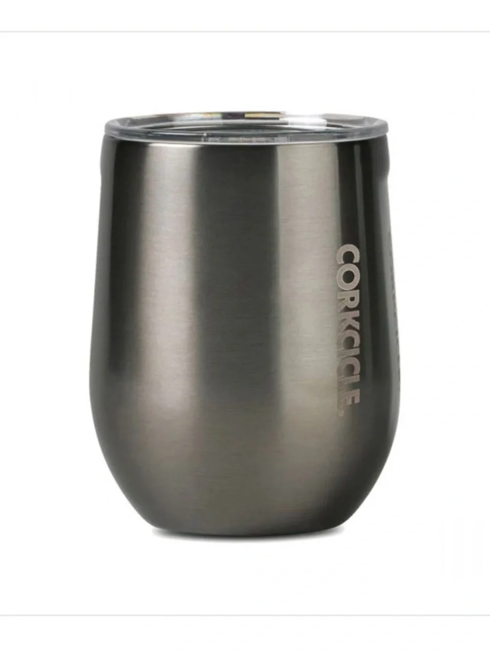 Corkcicle Gunmetal Insulated Stemless Tumbler Wine Cup with Clear Lid- 12 oz.